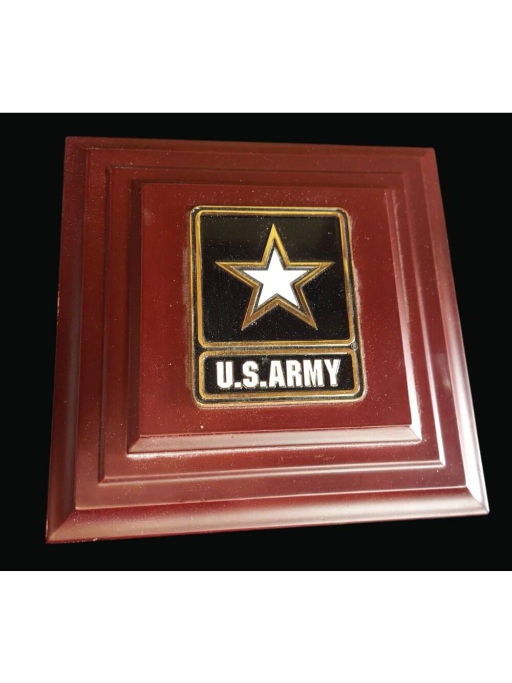 U.S. Army Wooden Keepsake Box With Hinged Lid Mahogany Finish & Brass Accents
